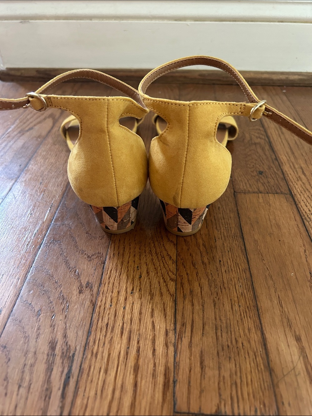 Mantaray mustard Yellow Ankle-Strap suede Sandals wedge cork heel image 3